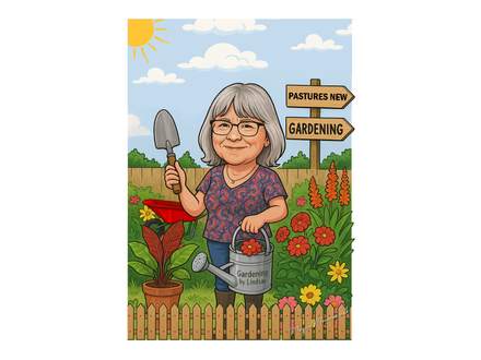 Gardening birthday caricature