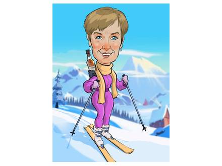 Ski birthday caricature from photo